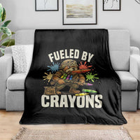 Fueled by Crayons Bulldog Soldier Throw Blanket Funny Combat Veteran Crayon Launcher - Wonder Print Shop