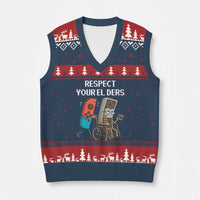 Respect Your Elders Retro Gaming Meme V-Neck Knit Sweater Vest Funny Gamer Controller 80s - Wonder Print Shop