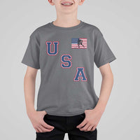 USA Flag Hockey T Shirt For Kid Patriotic Ice Hockey Team Fan Vintage Throwback