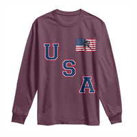 USA Flag Hockey Long Sleeve Shirt Patriotic Ice Hockey Team Fan Vintage Throwback