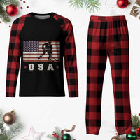 USA Flag Hockey Plaid Pajama Set Patriotic Ice Hockey Player Retro Vintage - Wonder Print Shop