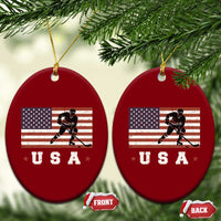 USA Flag Hockey Ceramic Ornament Patriotic Ice Hockey Player Retro Vintage - Wonder Print Shop