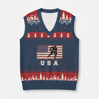 USA Flag Hockey V-Neck Knit Sweater Vest Patriotic Ice Hockey Player Retro Vintage - Wonder Print Shop