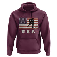 USA Flag Hockey Hoodie Patriotic Ice Hockey Player Retro Vintage