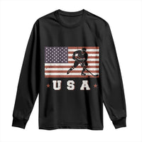 USA Flag Hockey Long Sleeve Shirt Patriotic Ice Hockey Player Retro Vintage