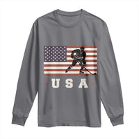 USA Flag Hockey Long Sleeve Shirt Patriotic Ice Hockey Player Retro Vintage