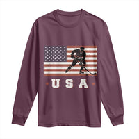 USA Flag Hockey Long Sleeve Shirt Patriotic Ice Hockey Player Retro Vintage