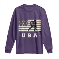 USA Flag Hockey Long Sleeve Shirt Patriotic Ice Hockey Player Retro Vintage