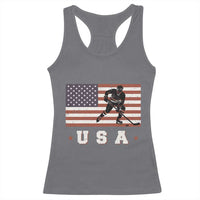 USA Flag Hockey Racerback Tank Top Patriotic Ice Hockey Player Retro Vintage