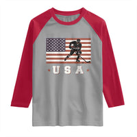 USA Flag Hockey Raglan Shirt Patriotic Ice Hockey Player Retro Vintage