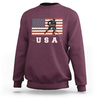 USA Flag Hockey Sweatshirt Patriotic Ice Hockey Player Retro Vintage