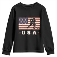 USA Flag Hockey Youth Sweatshirt Patriotic Ice Hockey Player Retro Vintage