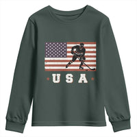 USA Flag Hockey Youth Sweatshirt Patriotic Ice Hockey Player Retro Vintage