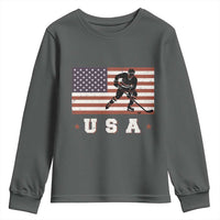 USA Flag Hockey Youth Sweatshirt Patriotic Ice Hockey Player Retro Vintage