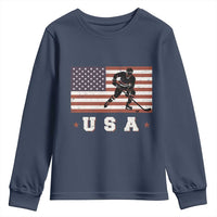 USA Flag Hockey Youth Sweatshirt Patriotic Ice Hockey Player Retro Vintage