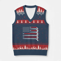 USA Flag Hockey V-Neck Knit Sweater Vest Patriotic Hockey Stick American Flags - Wonder Print Shop