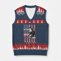 USA Flag Hockey V-Neck Knit Sweater Vest Skull Player My Goal Is To Deny Yours - Wonder Print Shop