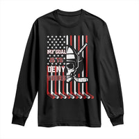USA Flag Hockey Long Sleeve Shirt Skull Player My Goal Is To Deny Yours