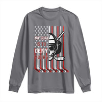 USA Flag Hockey Long Sleeve Shirt Skull Player My Goal Is To Deny Yours