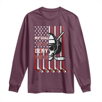 USA Flag Hockey Long Sleeve Shirt Skull Player My Goal Is To Deny Yours