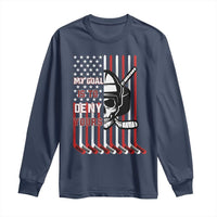 USA Flag Hockey Long Sleeve Shirt Skull Player My Goal Is To Deny Yours