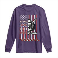USA Flag Hockey Long Sleeve Shirt Skull Player My Goal Is To Deny Yours