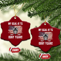 USA Flag Hockey Skull Ceramic Ornament My Goal Is To Deny Yours - Wonder Print Shop