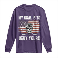 USA Flag Hockey Skull Long Sleeve Shirt My Goal Is To Deny Yours
