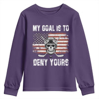 USA Flag Hockey Skull Youth Sweatshirt My Goal Is To Deny Yours