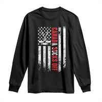 USA Flag Hockey Long Sleeve Shirt Funny Canada Sucks US EH American Flag