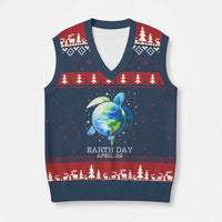 Earth Day Sea Turtle V-Neck Knit Sweater Vest Restore Earth Save The Planet - Wonder Print Shop