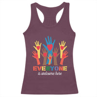 Everyone Is Welcome Here Racerback Tank Top Equality Rainbow Fist Hands