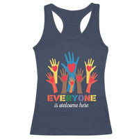 Everyone Is Welcome Here Racerback Tank Top Equality Rainbow Fist Hands