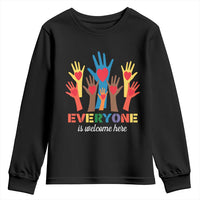 Everyone Is Welcome Here Youth Sweatshirt Equality Rainbow Fist Hands
