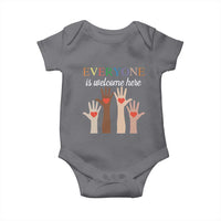 Everyone Is Welcome Here Baby Onesie Equality Fist Hands Hearts