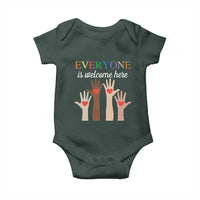 Everyone Is Welcome Here Baby Onesie Equality Fist Hands Hearts