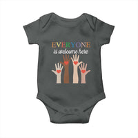 Everyone Is Welcome Here Baby Onesie Equality Fist Hands Hearts