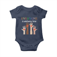 Everyone Is Welcome Here Baby Onesie Equality Fist Hands Hearts