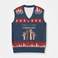 Everyone Is Welcome Here V-Neck Knit Sweater Vest Equality Fist Hands Hearts - Wonder Print Shop
