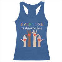 Everyone Is Welcome Here Racerback Tank Top Equality Fist Hands Hearts