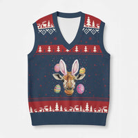 Funny Giraffe Bunny V-Neck Knit Sweater Vest Happy Easter Day Sunday - Wonder Print Shop
