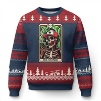 Skeleton 420 The Stoner Ugly Christmas Sweater Retro Tarot Card Weed Lover Cannabis Trippy Vibes - Wonder Print Shop