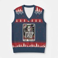 Skeleton 420 Cannabis V-Neck Knit Sweater Vest Tarot Card The Stoner Weed Lover - Wonder Print Shop