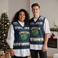 Chiefin Weed Smoking V-Neck Knit Sweater Vest Funny 420 Cannabis Pot THC Smoker - Wonder Print Shop