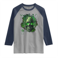 Marijuana Skull Raglan Shirt Smoke Weed Cannabis 420 Pot Leaf