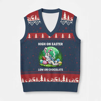 Happy 420 Easter V-Neck Knit Sweater Vest Funny Bunny Marijuana Cannabis Weed - Wonder Print Shop