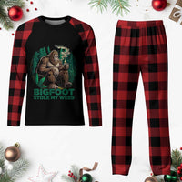 Funny Sasquatch Marijuana Plaid Pajama Set Bigfoot Stole My Weed Vintage 420 - Wonder Print Shop
