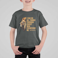 Christian Faith T Shirt For Kid Philippians 4:13 Religious Lion Strengthens