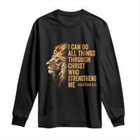 Christian Faith Long Sleeve Shirt Philippians 4:13 Religious Lion Strengthens