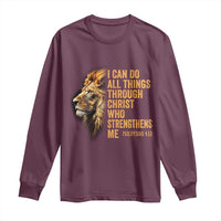 Christian Faith Long Sleeve Shirt Philippians 4:13 Religious Lion Strengthens